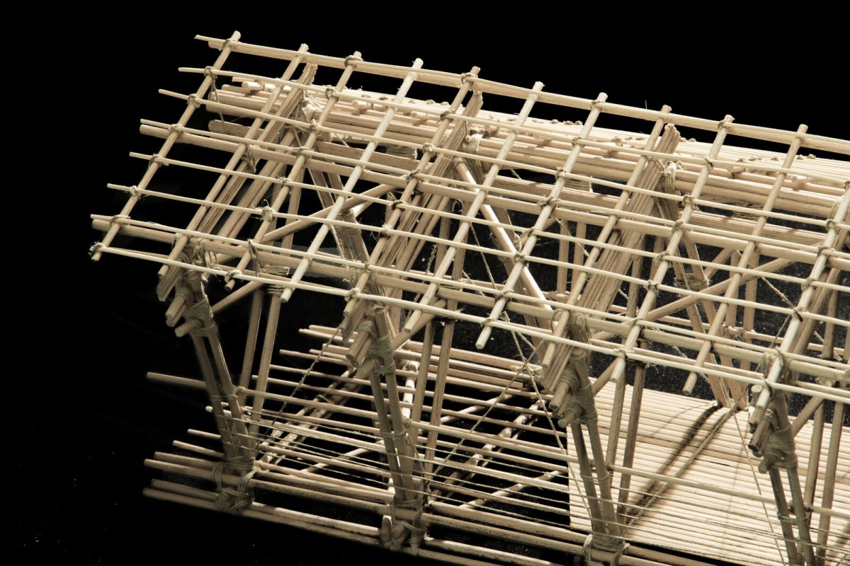 Maquette 20 - Pont, lashed beech-stick bridge structure